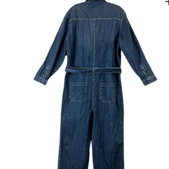 Gap blue denim work Jumpsuit Overalls wide leg tie belt size 4T tall - Picture 6 of 16